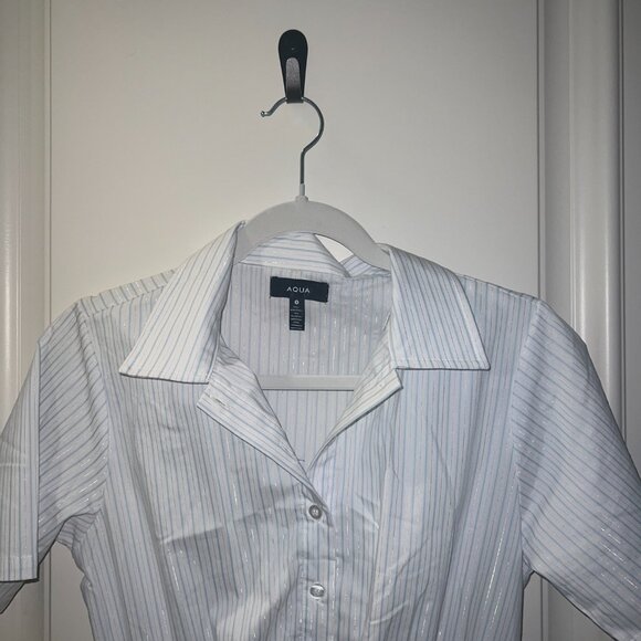 AQUA Collared Stripped Shirt Dress, Small - Picture 3 of 3
